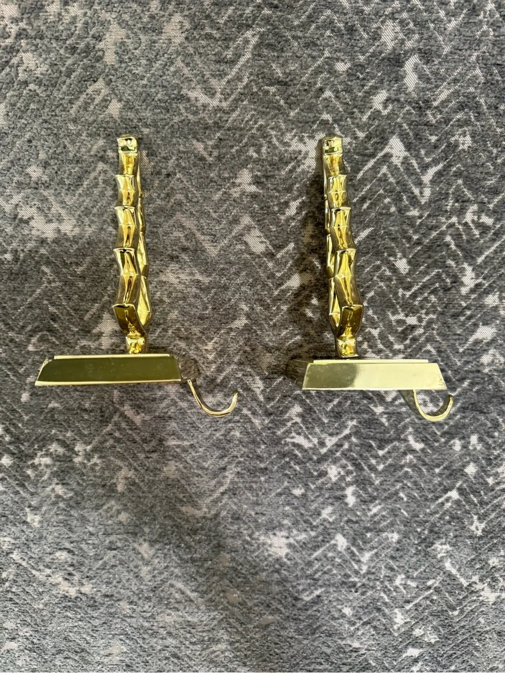Vintage Pottery Barn Brass Christmas Tree Stocking Holders Mantel Hooks Set of 2